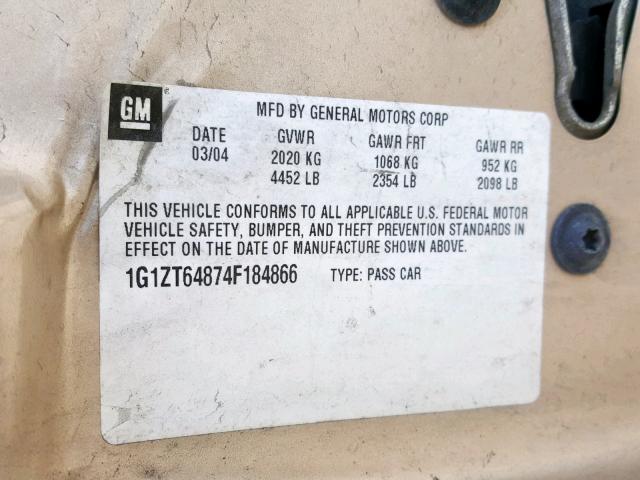 1G1ZT64874F184866 - 2004 CHEVROLET MALIBU MAX 金色 照片 10