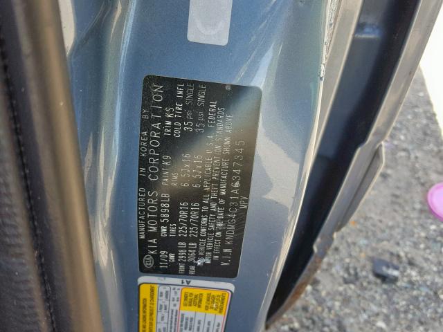 KNDMG4C31A6347345 - 2010 KIA SEDONA LX BLUE photo 10