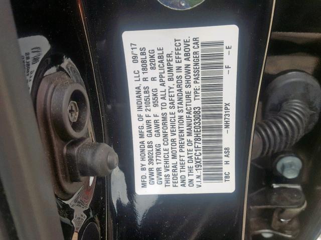 19XFC1F78HE033083 - 2017 HONDA CIVIC EXL 黑色 照片 10