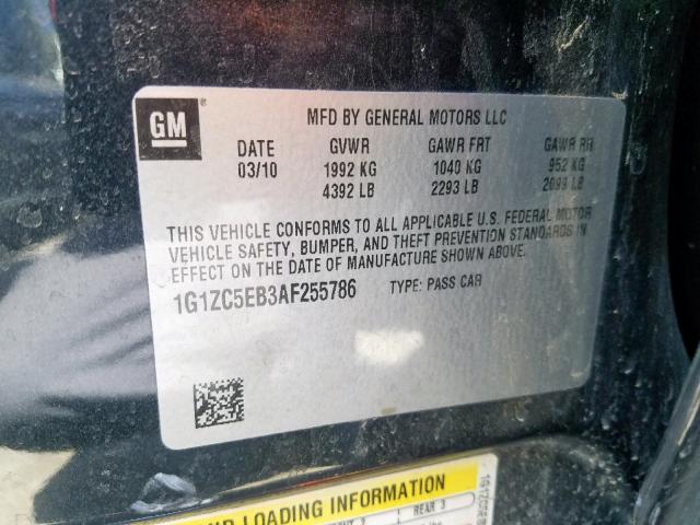 1G1ZC5EB3AF255786 - 2010 CHEVROLET MALIBU 1LT 黑色 照片 10