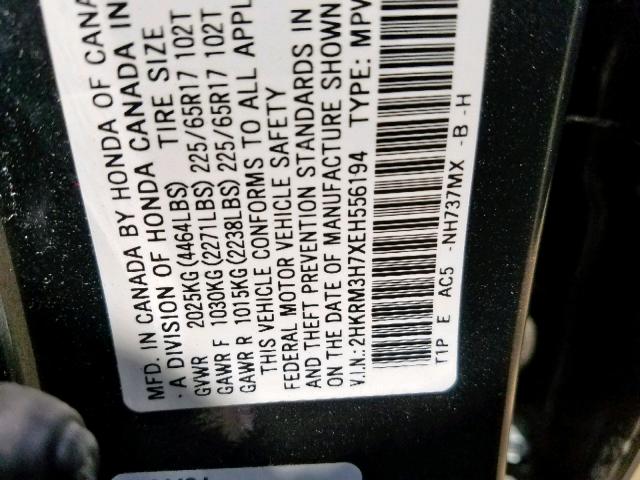 2HKRM3H7XEH556194 - 2014 HONDA CR-V EXL GRAY photo 10