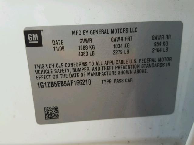 1G1ZB5EB5AF166210 - 2010 CHEVROLET MALIBU LS Ağ foto 10