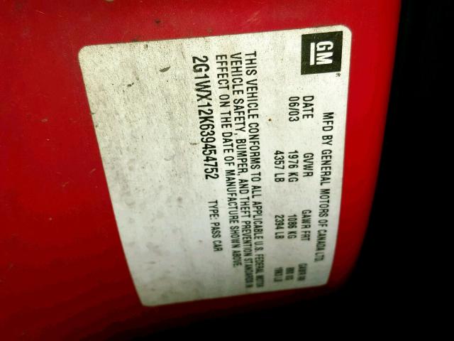 2G1WX12K639454752 - 2003 CHEVROLET MONTE CARL RED photo 10