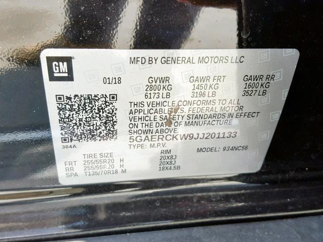 5GAERCKW9JJ201133 - 2018 BUICK ENCLAVE PR BLACK photo 10