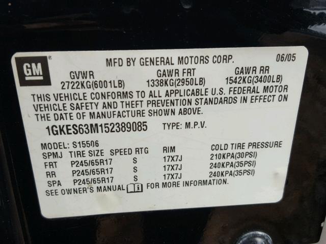 1GKES63M152389085 - 2005 GMC ENVOY DENA BLACK photo 10