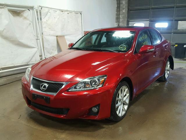 JTHCE5C25B5001142 - 2011 LEXUS IS 350 RED photo 2