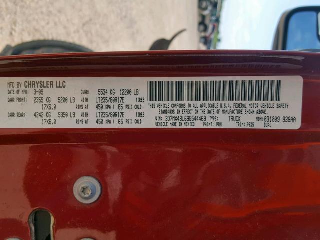 3D7MX48L69G544469 - 2009 DODGE RAM 3500 RED photo 10