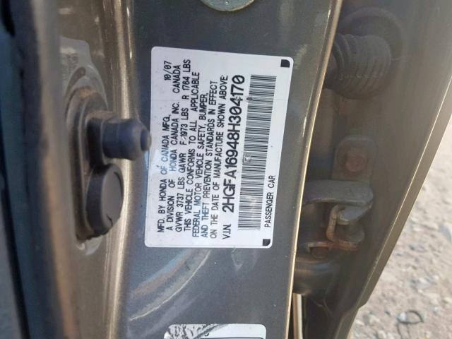 2HGFA16948H304170 - 2008 HONDA CIVIC EXL GRAY photo 10