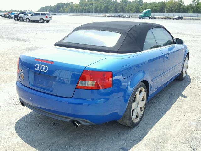 WUARL48H94K901073 - 2004 AUDI S4 QUATTRO BLUE photo 4