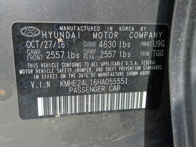 KMHE24L16HA055551 - 2017 HYUNDAI SONATA HYB GRAY photo 10