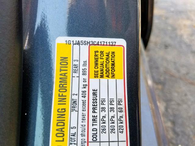 1G1JA5SH3C4171137 - 2012 CHEVROLET SONIC LS BLACK photo 10