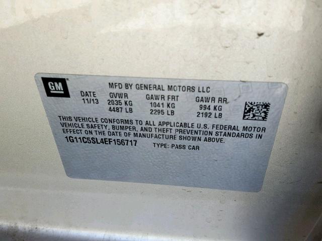 1G11C5SL4EF156717 - 2014 CHEVROLET MALIBU 1LT TAN photo 10