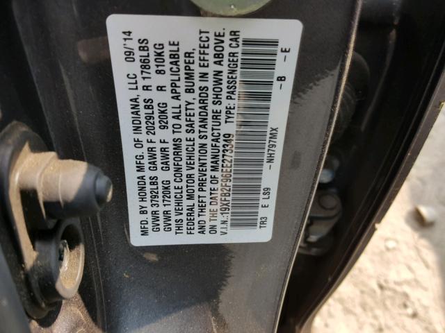 19XFB2F96EE273349 - 2014 HONDA CIVIC EXL SILVER photo 10