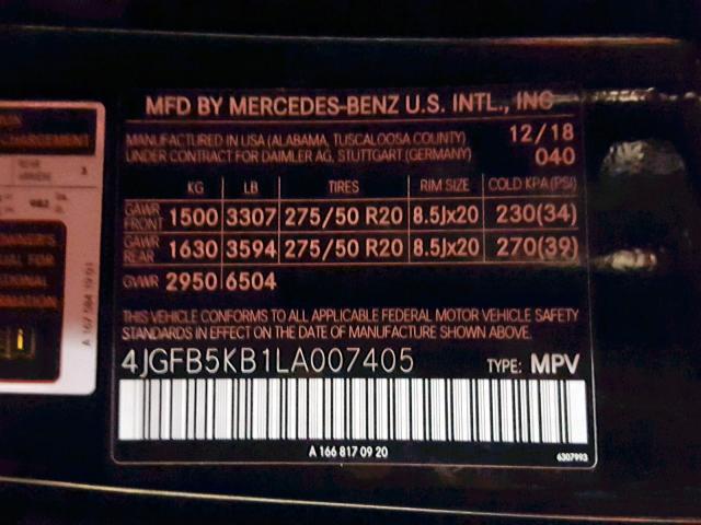 4JGFB5KB1LA007405 - 2020 MERCEDES-BENZ GLE 450 4M BLACK photo 10