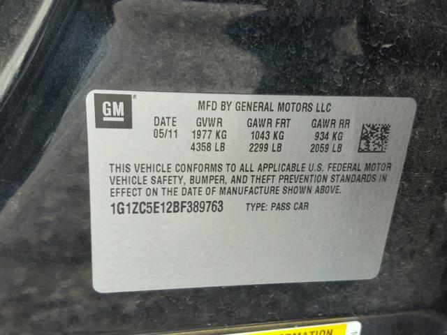 1G1ZC5E12BF389763 - 2011 CHEVROLET MALIBU 1LT BLACK photo 10