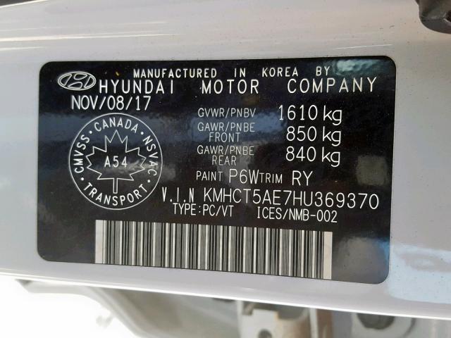 KMHCT5AE7HU369370 - 2017 HYUNDAI ACCENT SE WHITE photo 10