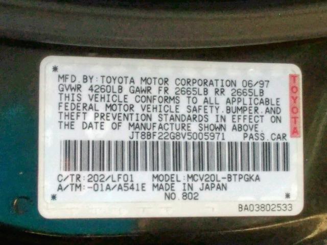 JT8BF22G8V5005971 - 1997 LEXUS ES 300 BLUE photo 10