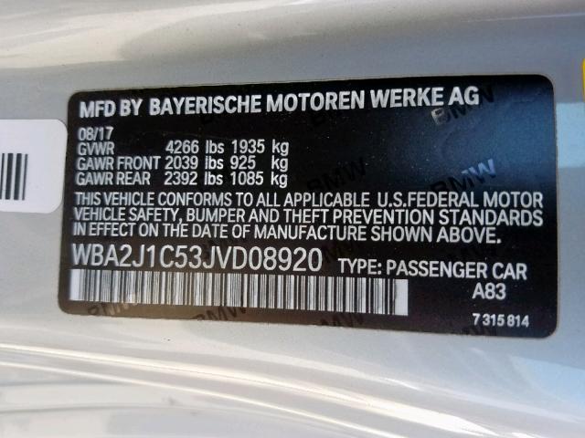 WBA2J1C53JVD08920 - 2018 BMW 230I SILVER photo 10