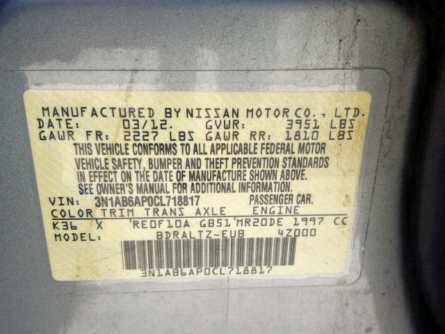 3N1AB6AP0CL718817 - 2012 NISSAN SENTRA 2.0 SILVER photo 10