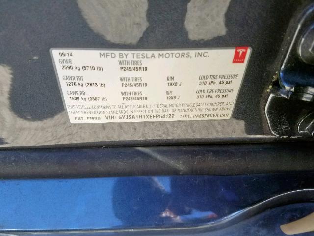 5YJSA1H1XEFP54122 - 2014 TESLA MODEL S Boz foto 10