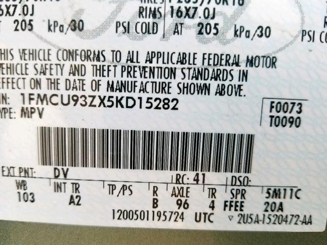 1FMCU93ZX5KD15282 - 2005 FORD ESCAPE XLT GREEN photo 10