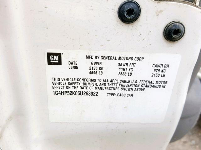 1G4HP52K05U263322 - 2005 BUICK LESABRE CU WHITE photo 10