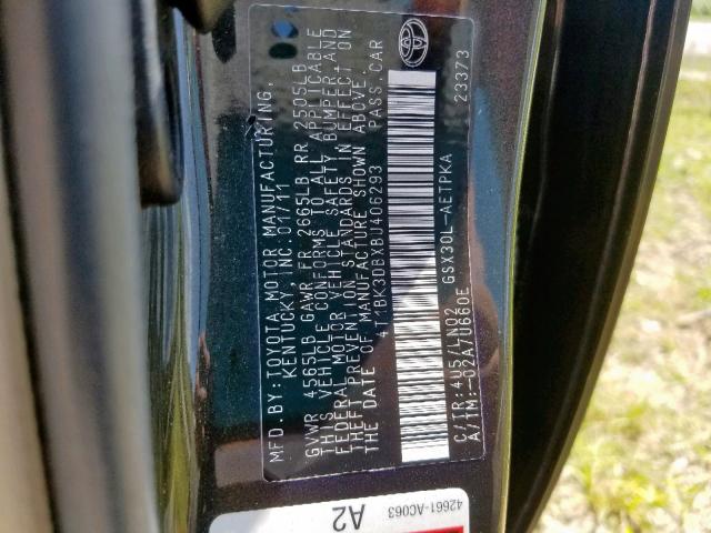 4T1BK3DBXBU406293 - 2011 TOYOTA AVALON BAS BLACK photo 10