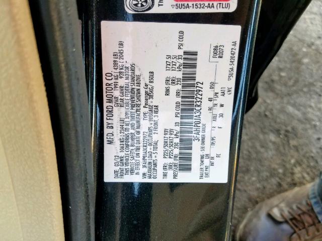 3FAHP0JA3CR322972 - 2012 FORD FUSION SEL BLACK photo 10