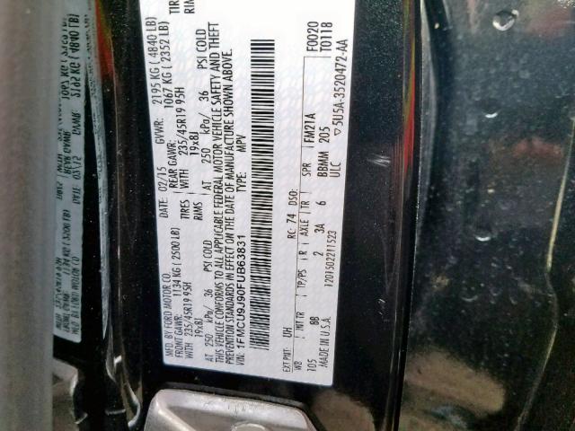 1FMCU9J90FUB63831 - 2015 FORD ESCAPE TIT BLACK photo 10