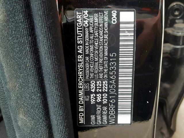 WDBRF61J05A653315 - 2005 MERCEDES-BENZ C 240 BLACK photo 10