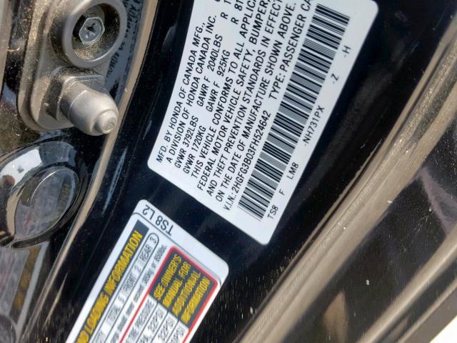 2HGFG3B03FH524642 - 2015 HONDA CIVIC EXL BLACK photo 10