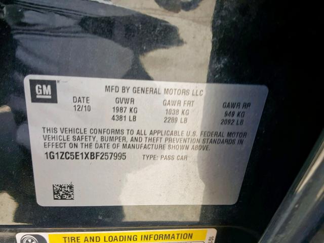 1G1ZC5E1XBF257995 - 2011 CHEVROLET MALIBU 1LT 蓝色 照片 10