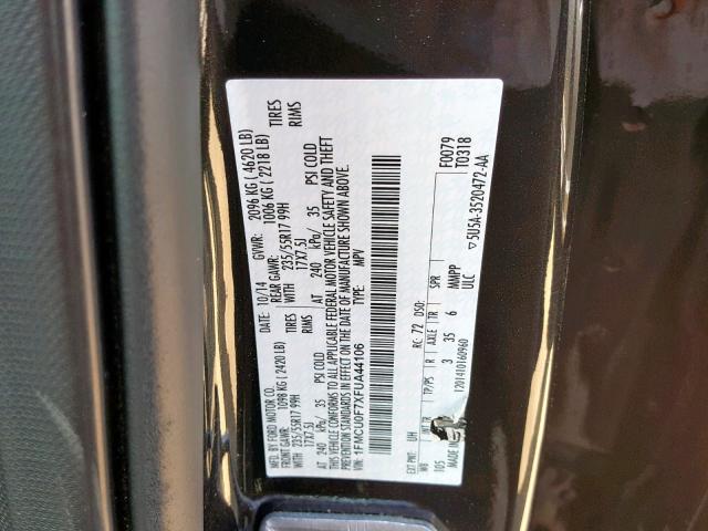 1FMCU0F7XFUA44106 - 2015 FORD ESCAPE S BLACK photo 10