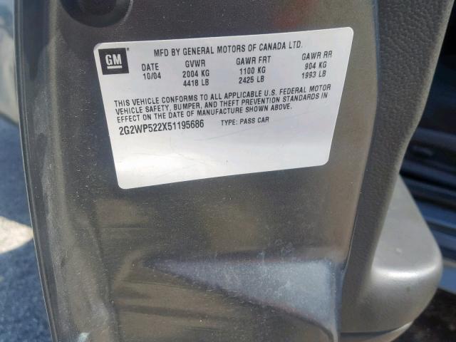 2G2WP522X51195686 - 2005 PONTIAC GRAND PRIX GRAY photo 10