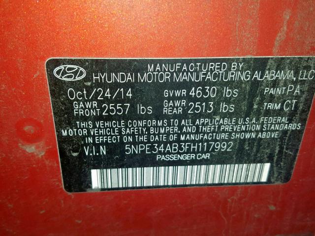 5NPE34AB3FH117992 - 2015 HYUNDAI SONATA SPO ORANGE photo 10