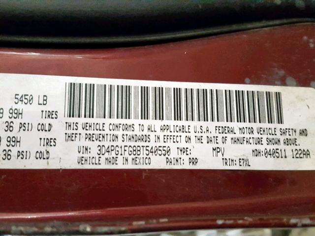 3D4PG1FG8BT540550 - 2011 DODGE JOURNEY MA RED photo 10