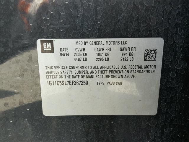 1G11C5SL7EF267259 - 2014 CHEVROLET MALIBU 1LT CHARCOAL photo 10