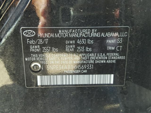 5NPE34AB1HH569331 - 2017 HYUNDAI SONATA SPO BLACK photo 10