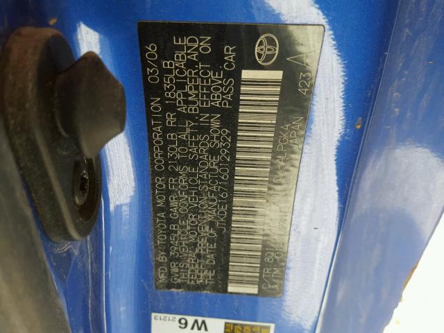 JTKDE167160129329 - 2006 TOYOTA SCION TC ლურჯი ფოტო 10