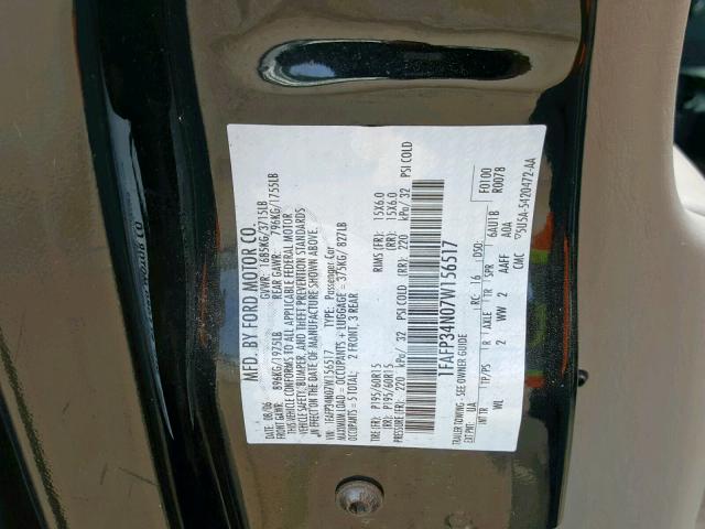 1FAFP34N07W156517 - 2007 FORD FOCUS ZX4 BLACK photo 10