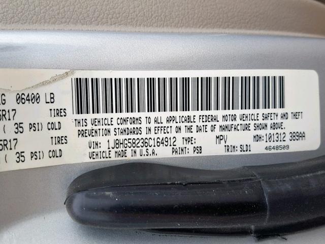 1J8HG58236C164912 - 2006 JEEP COMMANDER 银色 照片 10