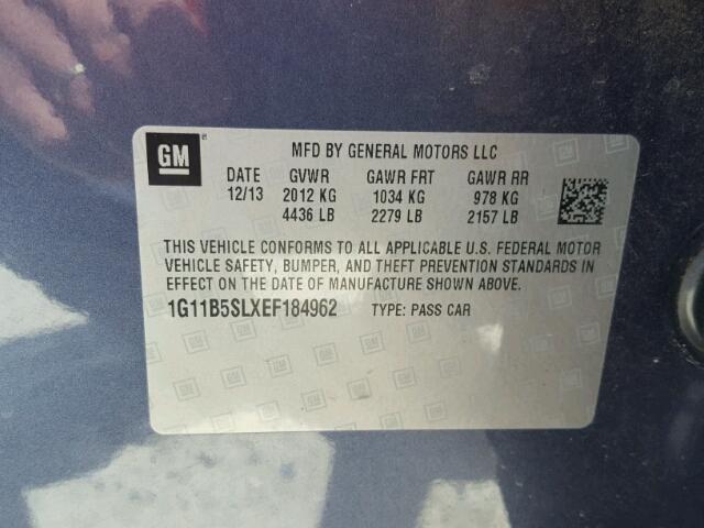 1G11B5SLXEF184962 - 2014 CHEVROLET MALIBU LS BLUE photo 10