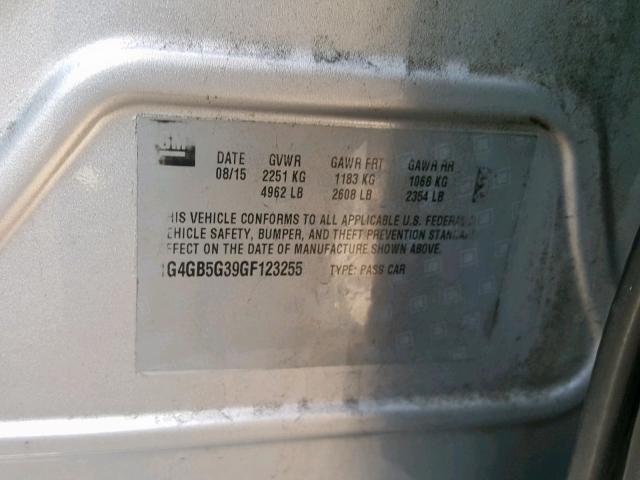 1G4GB5G39GF123255 - 2016 BUICK LACROSSE SILVER photo 10