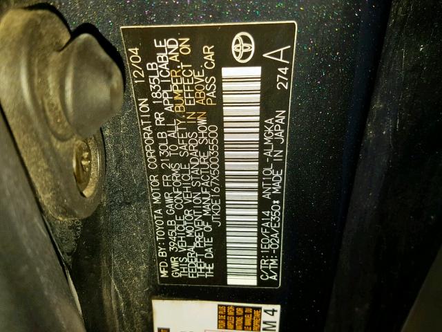 JTKDE167X50035500 - 2005 TOYOTA SCION TC ლურჯი ფოტო 10