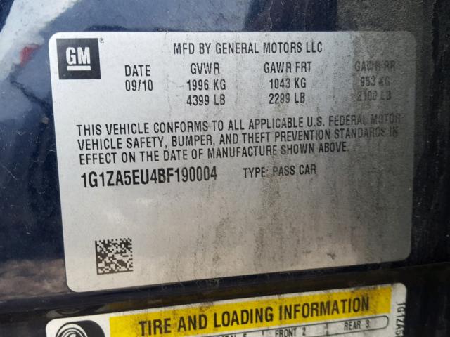 1G1ZA5EU4BF190004 - 2011 CHEVROLET MALIBU LS 蓝色 照片 10