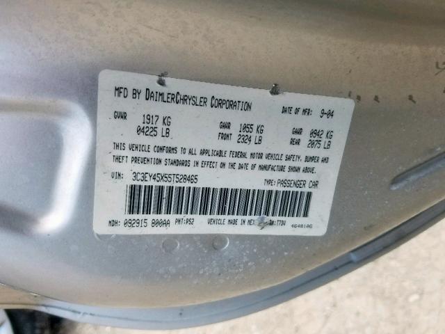 3C3EY45X55T528465 - 2005 CHRYSLER PT CRUISER SILVER photo 10