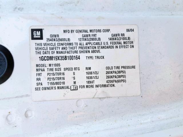 1GCDM19X35B100164 - 2005 CHEVROLET ASTRO WHITE photo 10