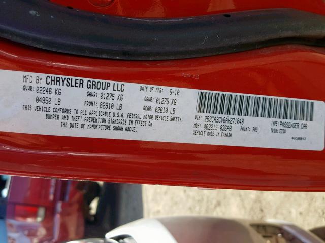 2B3CA3CV8AH271048 - 2010 DODGE CHARGER SX RED photo 10