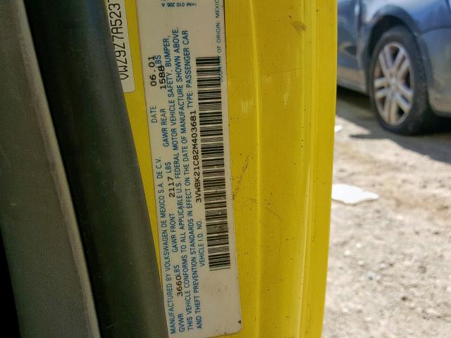 3VWBK21C82M403681 - 2002 VOLKSWAGEN NEW BEETLE ყვითელი ფოტო 10