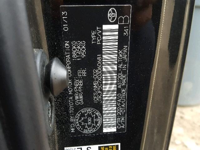 JTKJF5C7XD3060681 - 2013 TOYOTA SCION TC შავი ფოტო 10